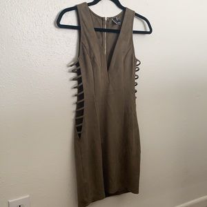 SEXY WINDSOR micro suede v-plunge peek side dress